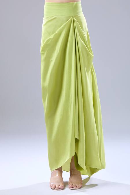 Buy_Anamika Khanna_Green Floral Embroidered Cape Draped Skirt Set _Online_at_Aza_Fashions