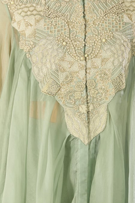 Anamika Khanna_Blue Chiffon Embroidery Mandarin Collar Pale Tunic And Sharara Set _at_Aza_Fashions