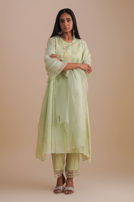 One Not Two Green Silk Organza Sequins Embroidered Dupatta Online at Aza Fashions One Not Two_Green Silk Organza Sequins Embroidered Dupatta _Online_at_Aza_Fashions