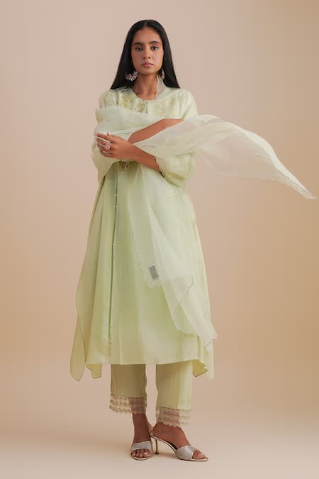 Shop One Not Two Green Silk Organza Sequins Embroidered Dupatta at Aza Fashions Shop_One Not Two_Green Silk Organza Sequins Embroidered Dupatta _at_Aza_Fashions