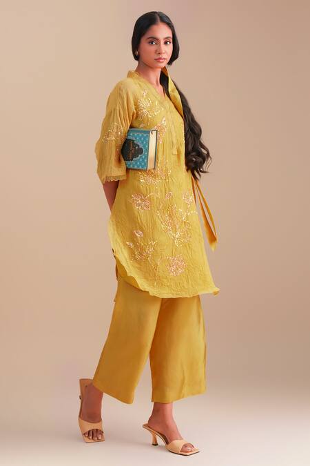 Buy One Not Two Yellow Viscose, Organza, Silk Sequins, Beads Floral Hand Embroidered Kurta Set Online at Aza Fashions Buy_One Not Two_Yellow Viscose, Organza, Silk Sequins, Beads Floral Hand Embroidered Kurta Set _Online_at_Aza_Fashions