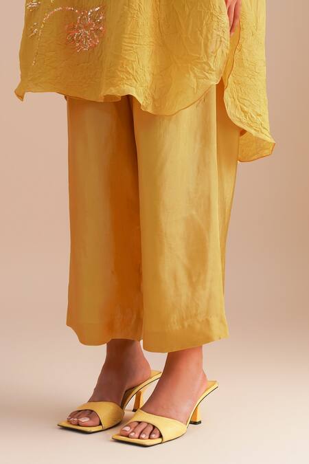 Shop One Not Two Yellow Viscose, Organza, Silk Sequins, Beads Floral Hand Embroidered Kurta Set Online at Aza Fashions Shop_One Not Two_Yellow Viscose, Organza, Silk Sequins, Beads Floral Hand Embroidered Kurta Set _Online_at_Aza_Fashions