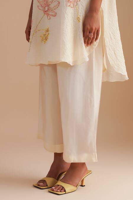 Shop_One Not Two_White Viscose, Organza, Silk Sequins, Beads Floral Hand Embroidered Kurta Set _Online_at_Aza_Fashions