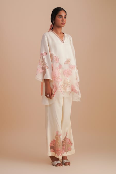 Buy One Not Two Off White Silk, Organza, Satin Embroidery, Sequins, Applique Floral Kurta Set Online at Aza Fashions Buy_One Not Two_Off White Silk, Organza, Satin Embroidery, Sequins, Applique Floral Kurta Set _Online_at_Aza_Fashions