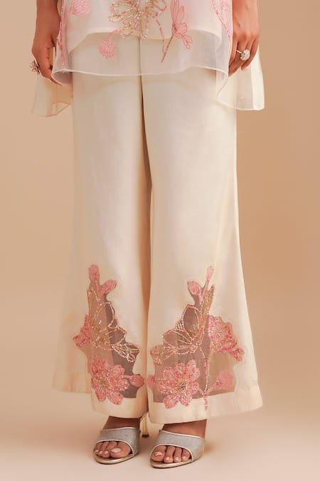 Shop One Not Two Off White Silk, Organza, Satin Embroidery, Sequins, Applique Floral Kurta Set Online at Aza Fashions Shop_One Not Two_Off White Silk, Organza, Satin Embroidery, Sequins, Applique Floral Kurta Set _Online_at_Aza_Fashions