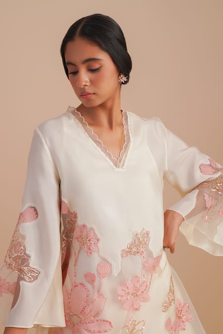 Buy One Not Two Off White Silk, Organza, Satin Embroidery, Sequins, Applique Floral Kurta Set Buy_One Not Two_Off White Silk, Organza, Satin Embroidery, Sequins, Applique Floral Kurta Set