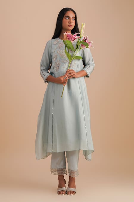 Buy One Not Two Blue Silk, Organza, Crepe Embroidery, Sequins Keyhole Floral Applique Kurta Set Online at Aza Fashions Buy_One Not Two_Blue Silk, Organza, Crepe Embroidery, Sequins Keyhole Floral Applique Kurta Set _Online_at_Aza_Fashions