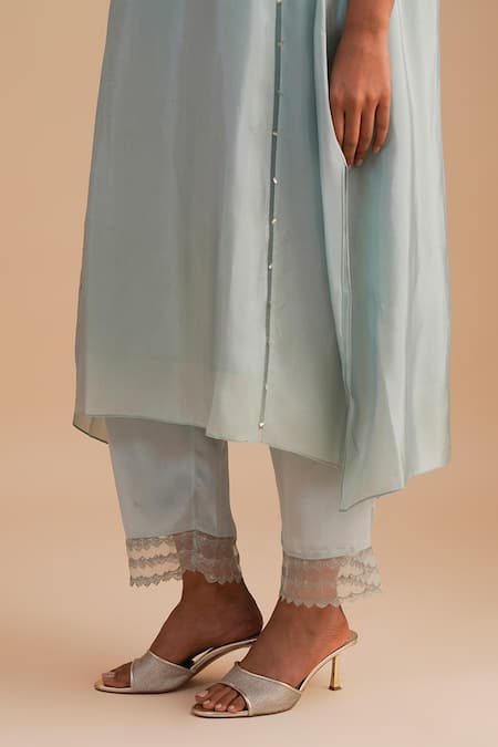 Shop One Not Two Blue Silk, Organza, Crepe Embroidery, Sequins Keyhole Floral Applique Kurta Set Online at Aza Fashions Shop_One Not Two_Blue Silk, Organza, Crepe Embroidery, Sequins Keyhole Floral Applique Kurta Set _Online_at_Aza_Fashions