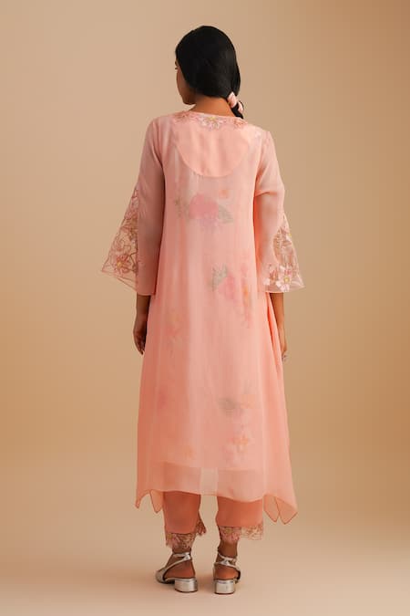 One Not Two Floral Applique Pink Kurta Set 