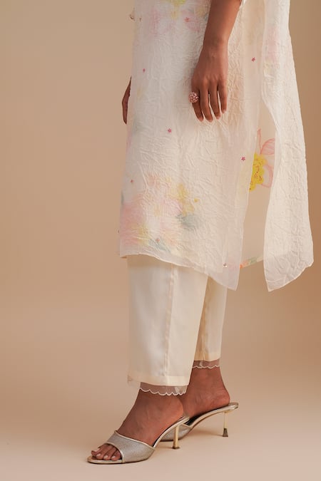 Buy_One Not Two_White Viscose, Organza, Crepe Embroidery, Floral Applique Straight Kurta Set 