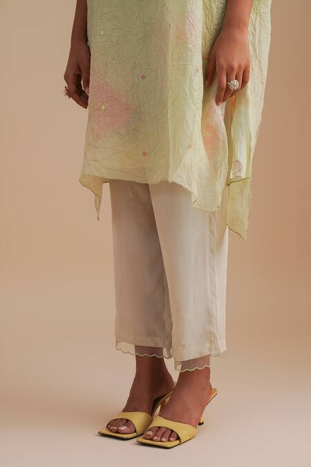 Shop_One Not Two_Green Viscose, Organza, Crepe Applique, Sequins Keyhole Neck Floral Kurta Set _Online_at_Aza_Fashions