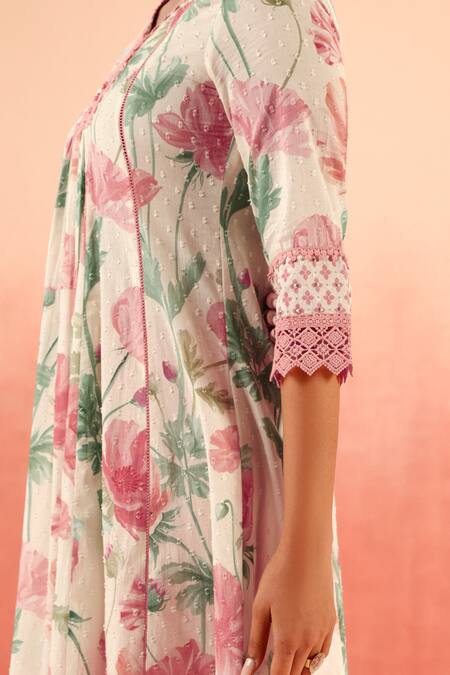 Buy Dohr India Multi Color Lace, Embroidery Split V-neck Floral Print Kurta Pant Dupatta Set Online at Aza Fashions Buy_Dohr India_Multi Color Lace, Embroidery Split V-neck Floral Print Kurta Pant Dupatta Set _Online_at_Aza_Fashions