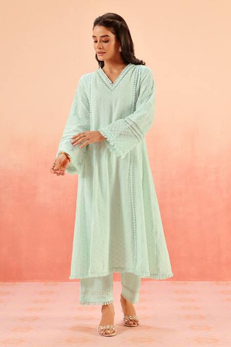 Buy Dohr India Blue Organza Embroidery V-neck Powder Kurta Set Online at Aza Fashions Buy_Dohr India_Blue Organza Embroidery V-neck Powder Kurta Set _Online_at_Aza_Fashions