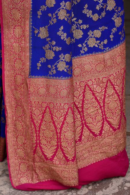 Buy_Naaritva India_Blue Crepe, Chiffon Zari Royal Hand Woven Banarasi Saree With Running Blouse 