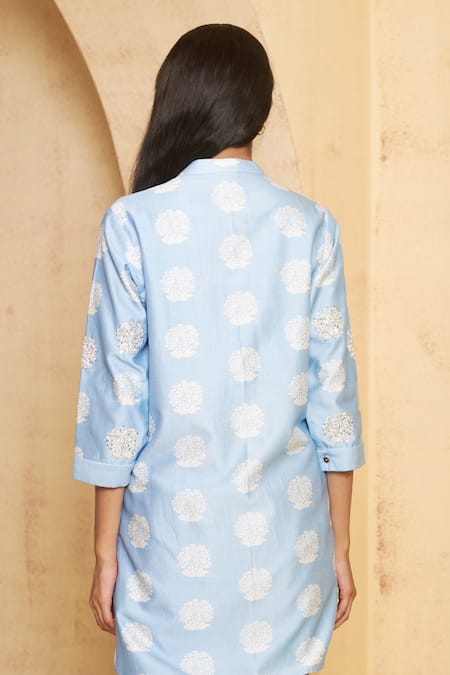 Thetaa Hand Embroidered Blue Kurta Pant Set 