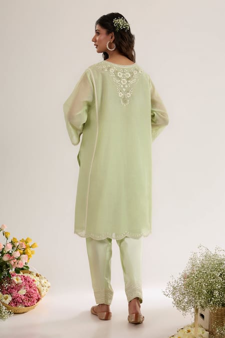 saina kapoor Mint Chanderi, Satin, Organza Embroidery Round Neck Green Kurta Set Online at Aza Fashions saina kapoor_Mint Chanderi, Satin, Organza Embroidery Round Neck Green Kurta Set _Online_at_Aza_Fashions