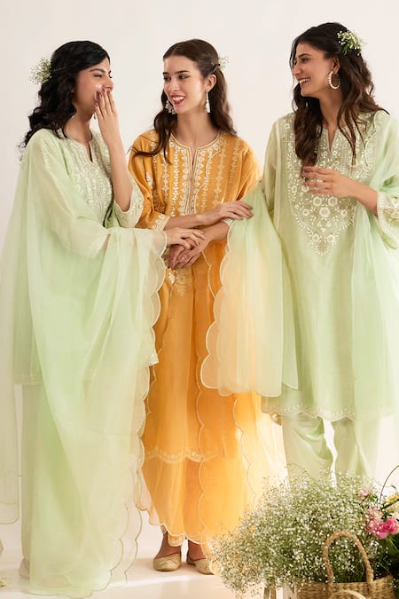 saina kapoor Mint Chanderi, Satin, Organza Embroidery Round Neck Green Kurta Set at Aza Fashions saina kapoor_Mint Chanderi, Satin, Organza Embroidery Round Neck Green Kurta Set _at_Aza_Fashions
