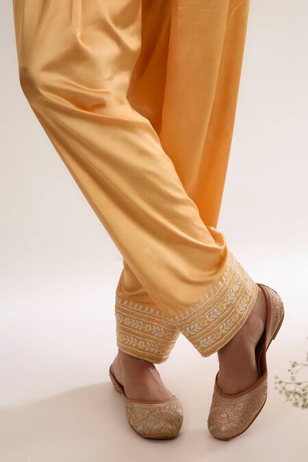 Buy saina kapoor Orange Chanderi, Satin, Organza Embroidery Round Neck Peachy Kurta Set Online at Aza Fashions Buy_saina kapoor_Orange Chanderi, Satin, Organza Embroidery Round Neck Peachy Kurta Set _Online_at_Aza_Fashions