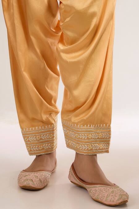 saina kapoor_Orange Chanderi, Satin, Organza Embroidery Split V-neck Kurta Set _Online_at_Aza_Fashions