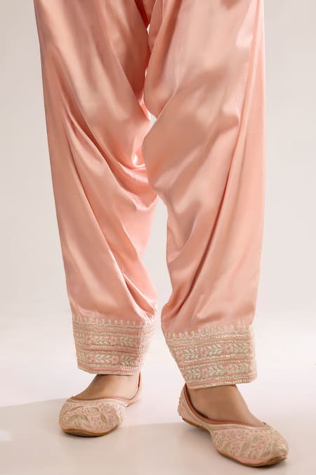 saina kapoor_Blush Chanderi, Satin, Organza Embroidery Keyhole Neck Pink Kurta Set _Online_at_Aza_Fashions