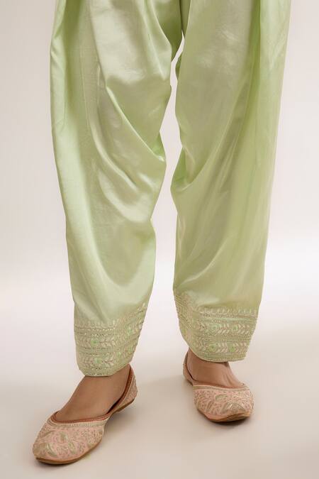 Buy saina kapoor Mint Chanderi, Satin, Organza Embroidery Split V-neck Green Kurta Set Online at Aza Fashions Buy_saina kapoor_Mint Chanderi, Satin, Organza Embroidery Split V-neck Green Kurta Set _Online_at_Aza_Fashions