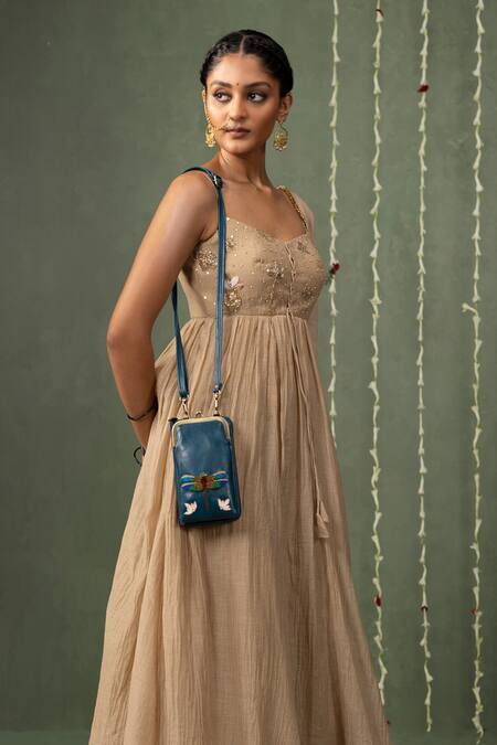 Miri Blue Embroidery Hand Dragonfly Mobile Wallet Sling Online at Aza Fashions Miri_Blue Embroidery Hand Dragonfly Mobile Wallet Sling _Online_at_Aza_Fashions