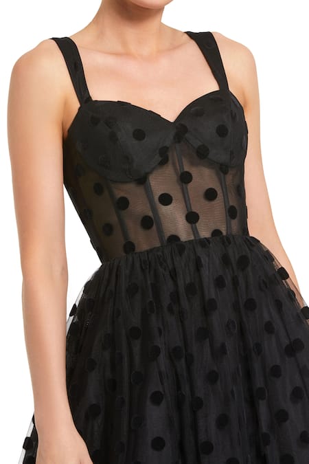 Mac Duggal Black Polyester Sweetheart Neck Polka Dot Tulle A-line Dress Online at Aza Fashions Mac Duggal_Black Polyester Sweetheart Neck Polka Dot Tulle A-line Dress _Online_at_Aza_Fashions