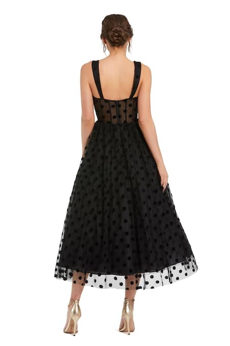Mac Duggal Black Polka Dot Tulle A-Line Dress 
