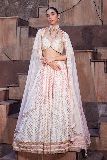 Priyanka Jain Pink Cotton, Chanderi, Silk, Net Sequins, Rose Royale Ombre-dyed Lehenga Set 