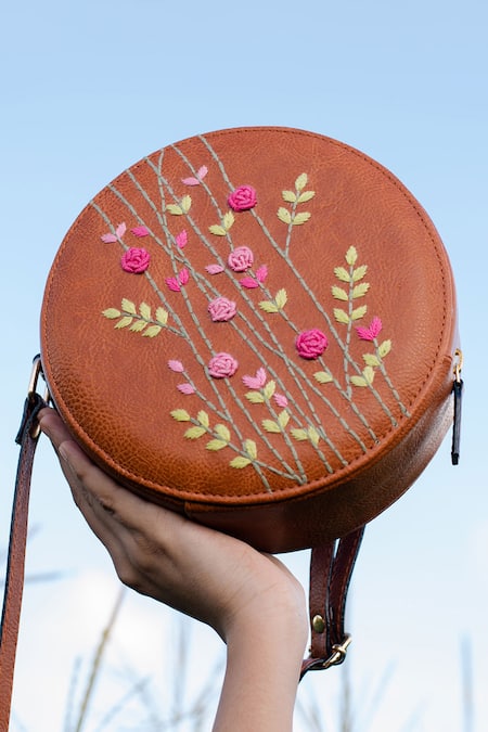 Shop_Miri_Tan Embroidery Hand Round Sling Bag 