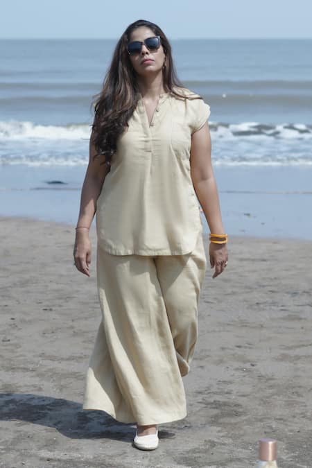 Gothilo Biscoff Linen Top & Palazzo Set 