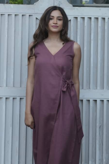 Gothilo Plum Linen Overlap Jumpsuit 