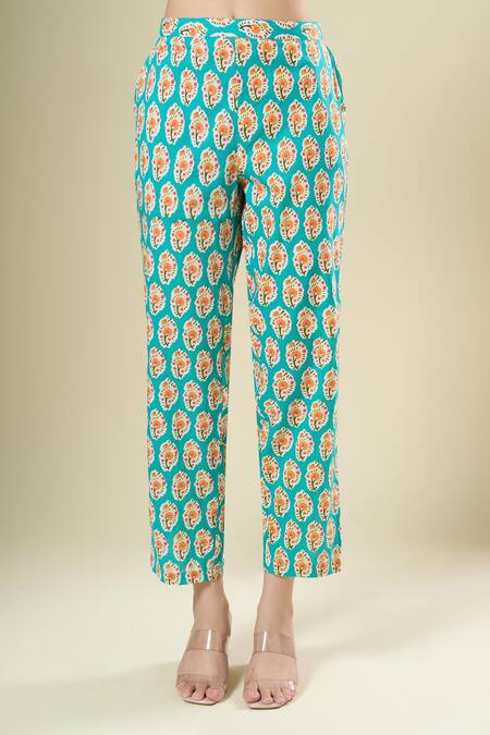 Buy_Samyukta Singhania_Green Cotton Split V-neck Printed Kurta And Pant Set