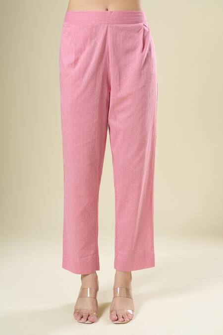 Buy_Samyukta Singhania_Pink Cotton Embroidery Keyhole Neck Floral Print Kurta And Pant Set