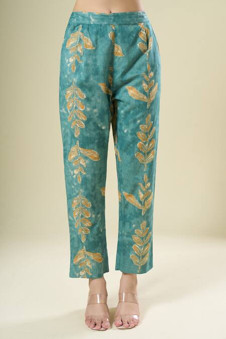 Buy_Samyukta Singhania_Green Cotton Round Neck Printed Kurta And Pant Set