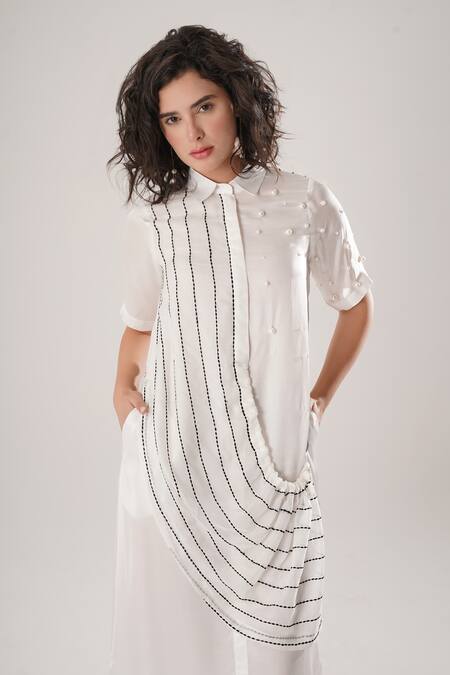 Atbw White Modal, Satin Button-down Neck Designer Dress Online at Aza Fashions Atbw_White Modal, Satin Button-down Neck Designer Dress _Online_at_Aza_Fashions