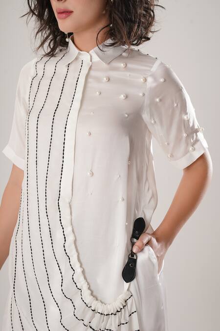 Shop Atbw White Modal, Satin Button-down Neck Designer Dress Online at Aza Fashions Shop_Atbw_White Modal, Satin Button-down Neck Designer Dress _Online_at_Aza_Fashions