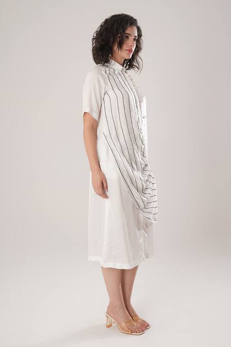 Atbw White Modal, Satin Button-down Neck Designer Dress at Aza Fashions Atbw_White Modal, Satin Button-down Neck Designer Dress _at_Aza_Fashions