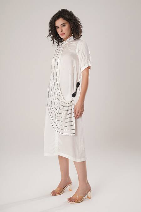 Buy Atbw White Modal, Satin Button-down Neck Designer Dress Buy_Atbw_White Modal, Satin Button-down Neck Designer Dress