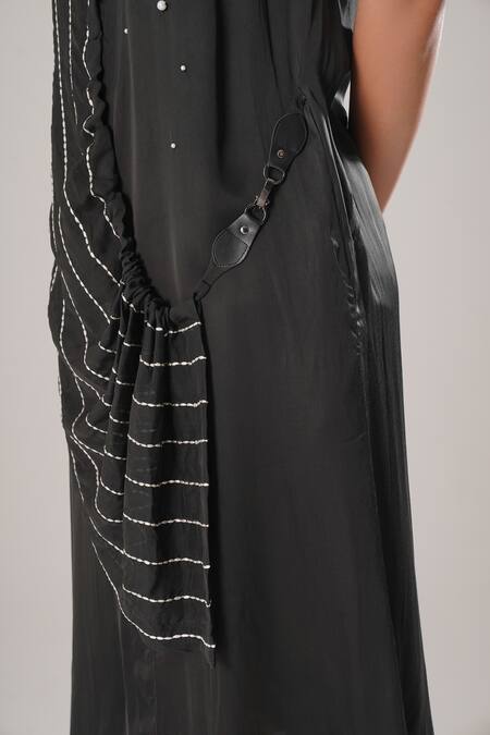 Atbw_Black Modal, Satin Beads Collared Designer Dress _Online_at_Aza_Fashions