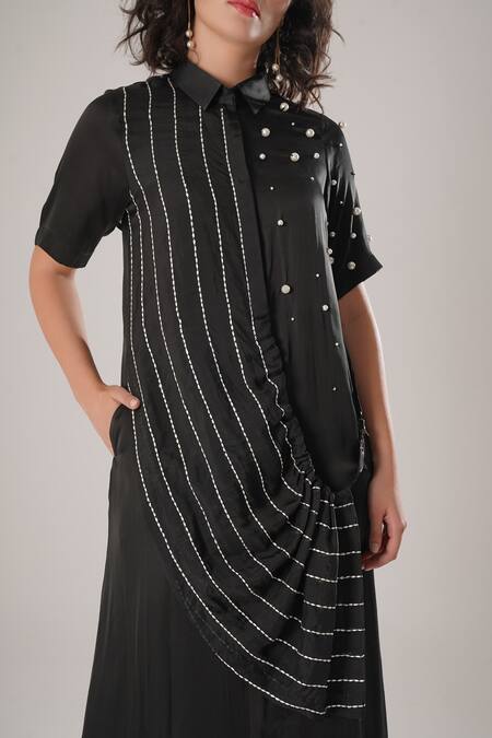 Buy_Atbw_Black Modal, Satin Beads Collared Designer Dress _Online_at_Aza_Fashions