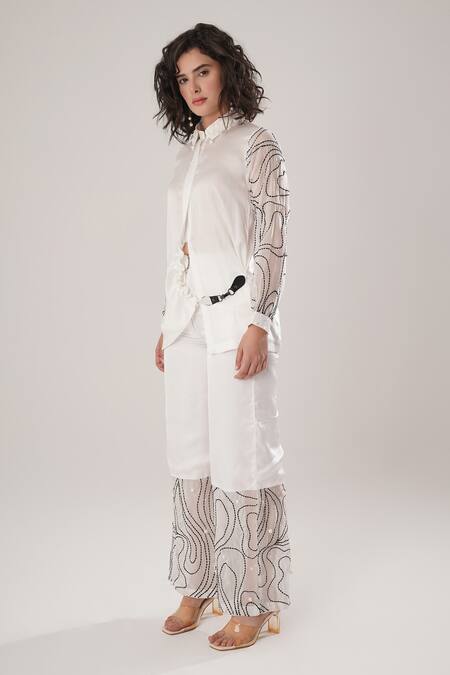 Atbw White Modal, Satin Pearls, Embroidery Collared Designer Shirt Online at Aza Fashions Atbw_White Modal, Satin Pearls, Embroidery Collared Designer Shirt _Online_at_Aza_Fashions