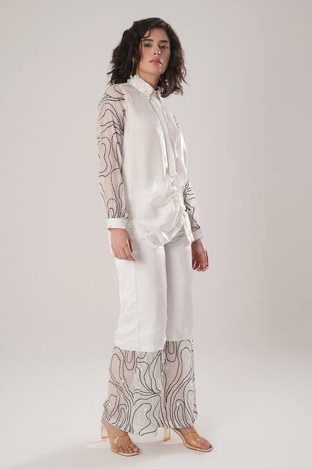 Atbw White Modal, Satin Pearls, Embroidery Collared Designer Shirt at Aza Fashions Atbw_White Modal, Satin Pearls, Embroidery Collared Designer Shirt _at_Aza_Fashions