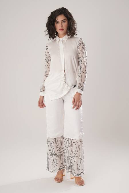 Buy Atbw White Modal, Satin Pearls, Embroidery Collared Designer Shirt Buy_Atbw_White Modal, Satin Pearls, Embroidery Collared Designer Shirt