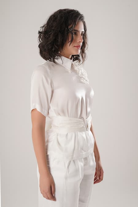 Buy_Atbw_White Modal, Satin Fabric Flowers Collared Designer Shirt _Online_at_Aza_Fashions