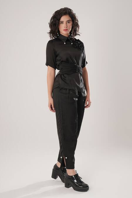 Atbw_Black Modal, Satin Collared Designer Shirt _Online_at_Aza_Fashions
