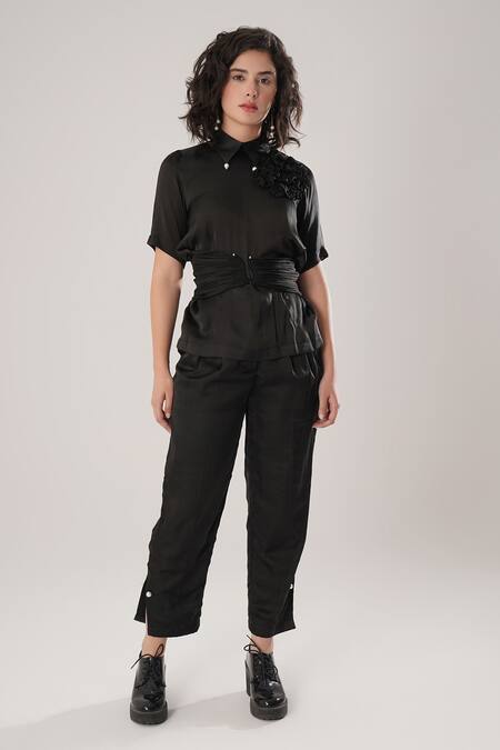 Buy_Atbw_Black Modal, Satin Collared Designer Shirt _Online_at_Aza_Fashions