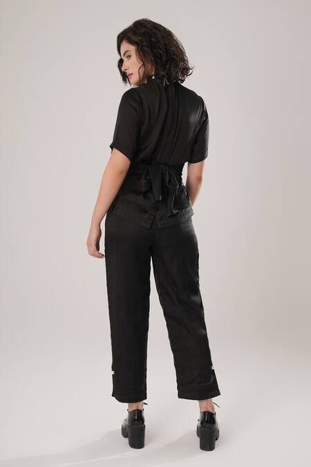 Shop_Atbw_Black Modal, Satin Collared Designer Shirt _Online_at_Aza_Fashions