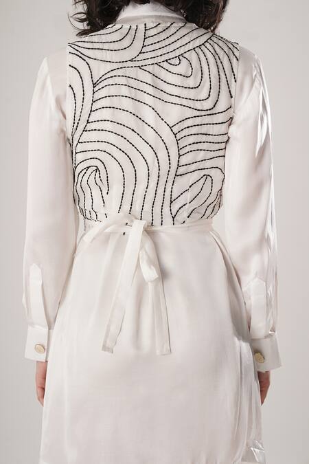 Atbw_White Modal, Satin Embroidery Collared Designer Dress _at_Aza_Fashions