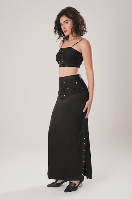 Buy_Atbw_Black Modal, Satin Skirt _Online_at_Aza_Fashions